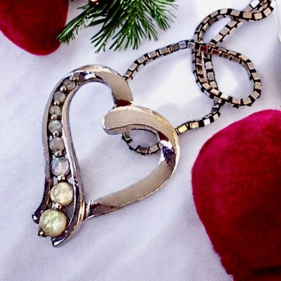 Vintage Necklace Sterling Silver Heart Pendant Aurora Borealis Rhinestone PAS - Picture 6 of 15